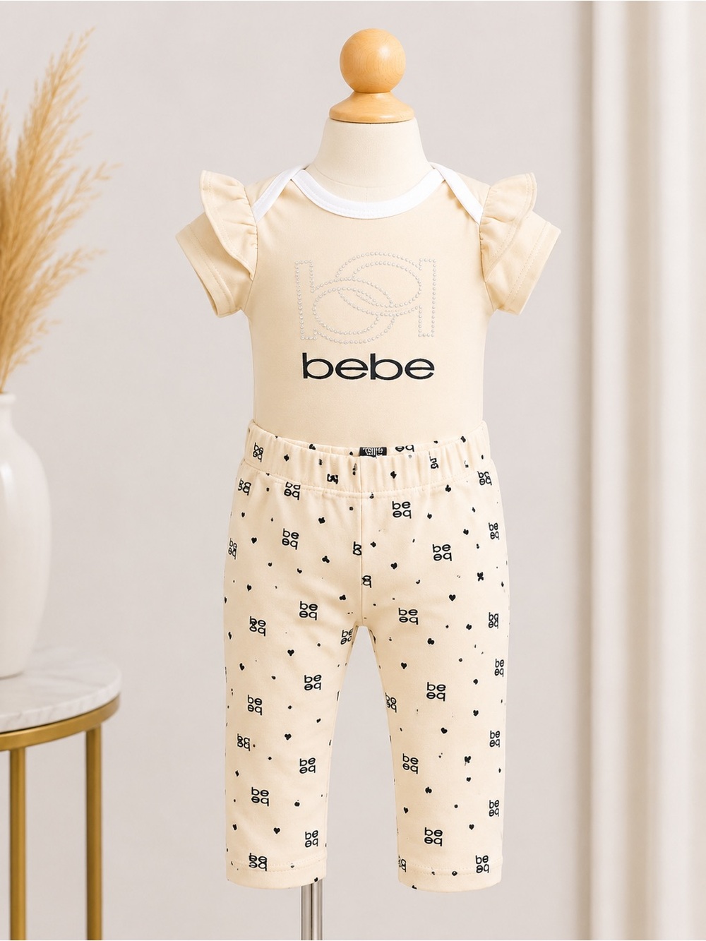 bebe Baby Two-Piece Logo Set in Soft Cream